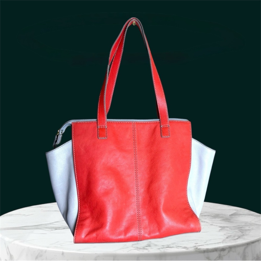 Fossil Red and White Tote Shoulder Purse - Picture 2 of 7
